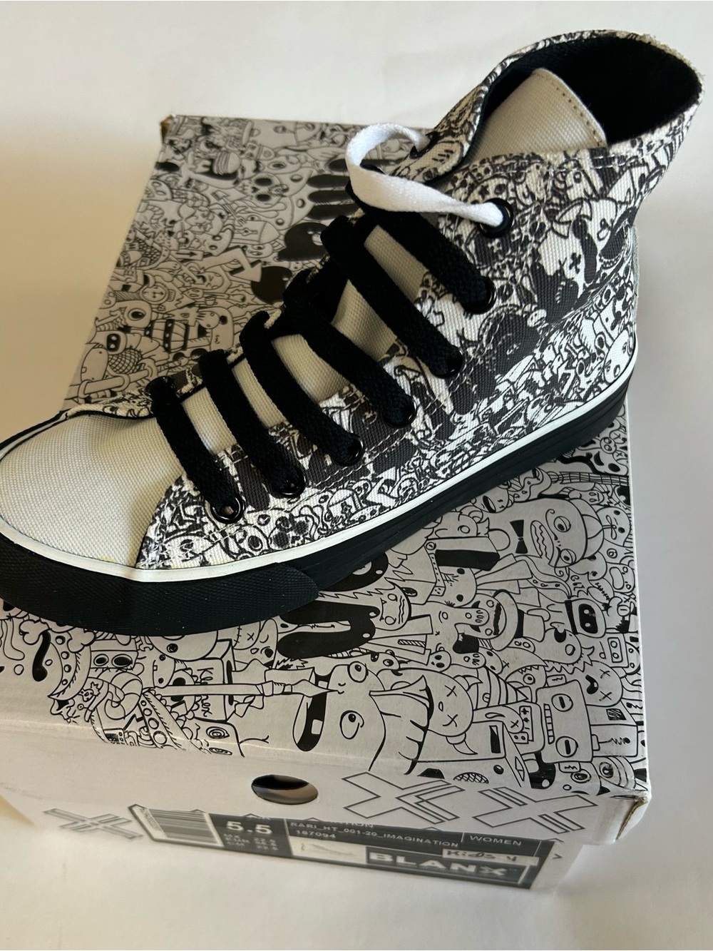 Kids imagination High-Top Canvas Sneakers in Black & White